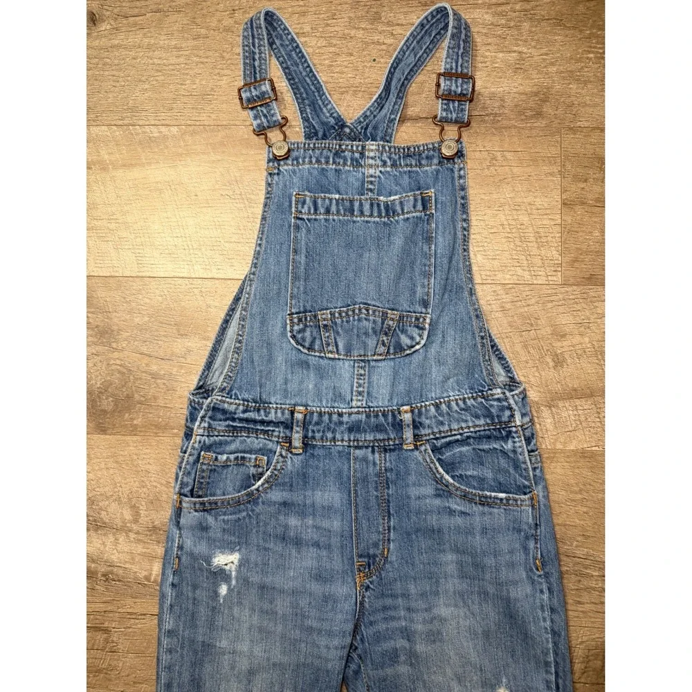 Gap Kids Girls Blue Distressed Denim Overalls Medium Wash Size Large 10-11